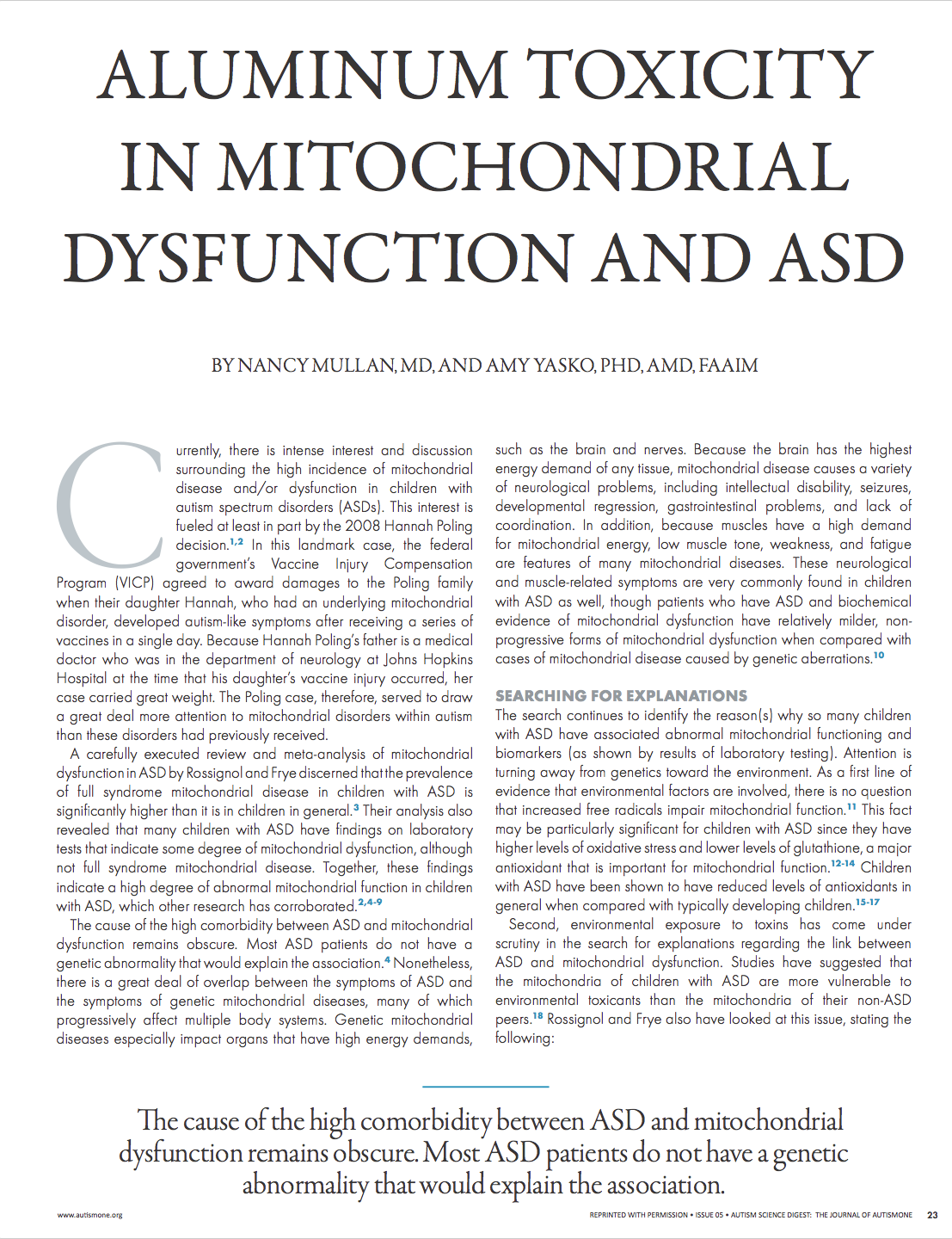 Aluminum Toxicity in Mitochondrial Dysfunction and ASD